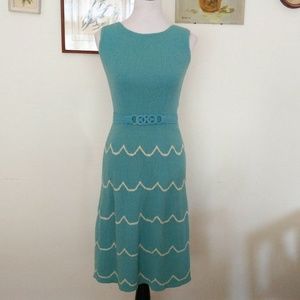 1940s 1950s sky blue scallop pattern knit dress